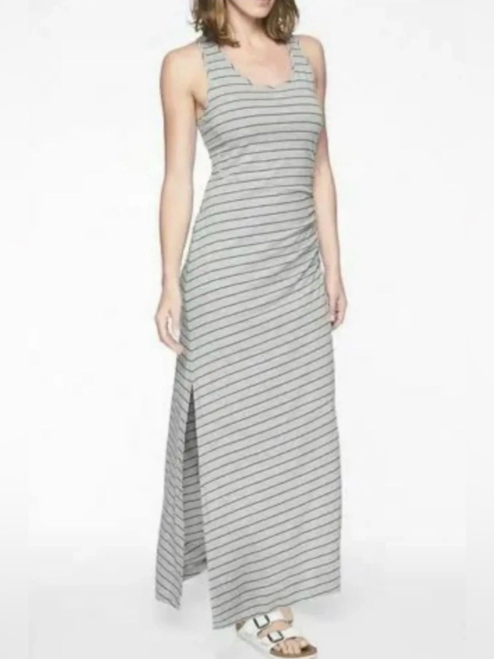Athleta Gray Striped Double Layer Super Soft Playa Maxi Dress Size Large Tall